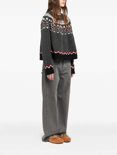 Alanui Wool Crewneck Sweater With Geometric Pattern In Gray