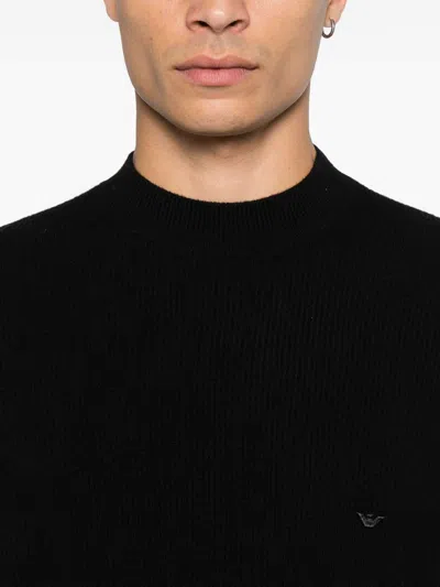 Emporio Armani Tonal Diamond Wool Sweater In Black