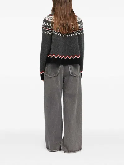 Alanui Wool Crewneck Sweater With Geometric Pattern In Gray