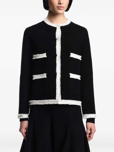 Emporio Armani Ottoman Fabric Jacket With Fringe Trims In Black