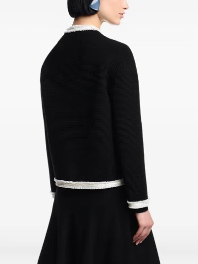 Emporio Armani Ottoman Fabric Jacket With Fringe Trims In Black