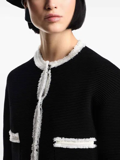 Emporio Armani Ottoman Fabric Jacket With Fringe Trims In Black