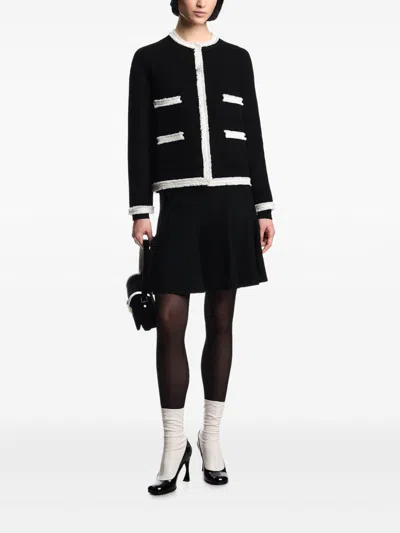 Emporio Armani Ottoman Fabric Jacket With Fringe Trims In Black