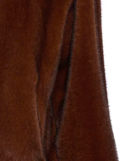 Herno Dark Brown Faux Fur Bomber Jacket With Custom Drawstring Hood In Brown