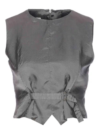 Mm6 Maison Margiela Mm6 By Maison Margiela Satin-finish Grey Gilet With Structured Belt In Gray