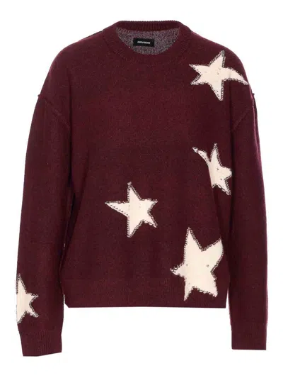 Zadig & Voltaire Cashmere Sweater With Stars In Purple