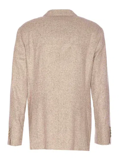 Brunello Cucinelli Double-breasted Puppytooth Cashmere And Silk-blend Suit Jacket In Neutral