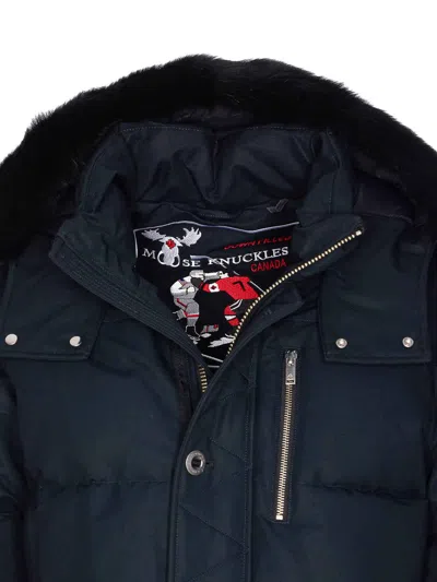 Moose Knuckles Quilted Hooded Jacket Removable Hood In Blue