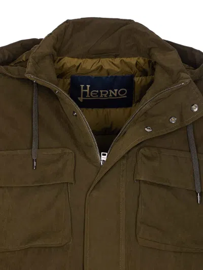 Herno Long Sleeve Hooded Padded Parka Jacket In Green