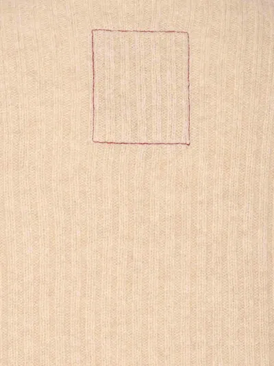 Uma Wang High Neck Turtleneck Knitwear With Distressed Ribbed Texture In Nude