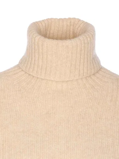Uma Wang High Neck Turtleneck Knitwear With Distressed Ribbed Texture In Nude