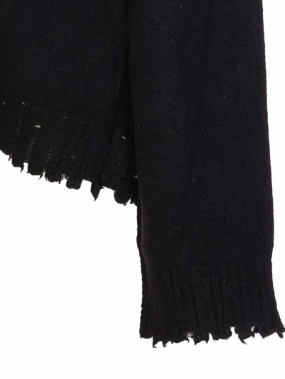 Uma Wang Frayed Hem V-neck Over Cardigan Knitwear In Black