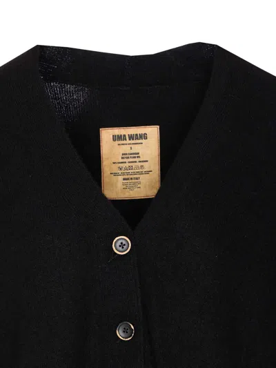 Uma Wang Frayed Hem V-neck Over Cardigan Knitwear In Black