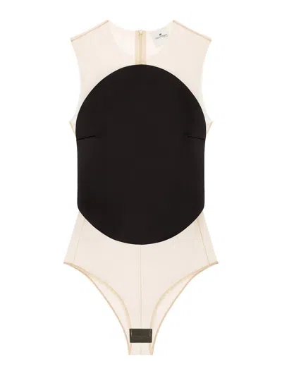 Courrèges Illusion Mesh And Duchesse-satin Bodysuit In Black