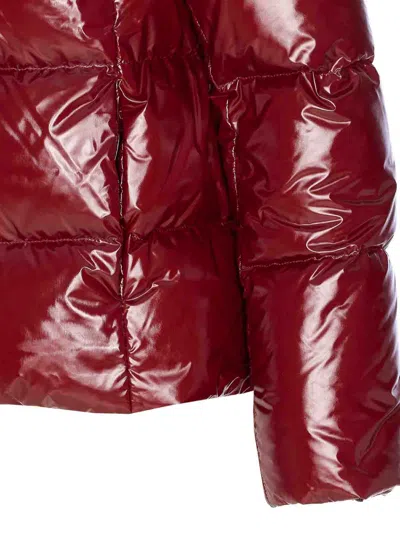 Herno Cropped Red Puffer Jacket With High Structured Collar In Black