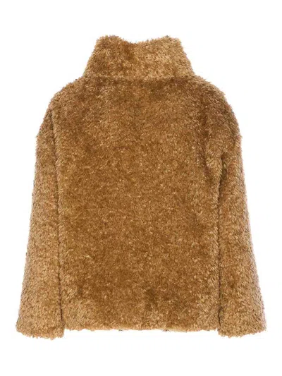 Herno Plush Faux Fur Jacket With High Collar And Buckle Closure In Brown