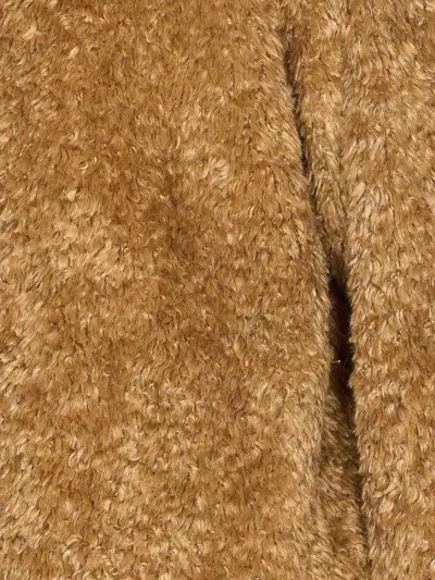 Herno Plush Faux Fur Jacket With High Collar And Buckle Closure In Brown