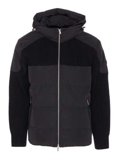 Moose Knuckles Hooded Jacket With Ribbed Texture And Zip Pockets In Black