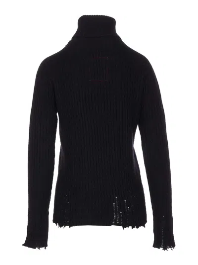 Uma Wang Knitwear Turtleneck Ribbed Distressed Hem Long Sleeves In Black