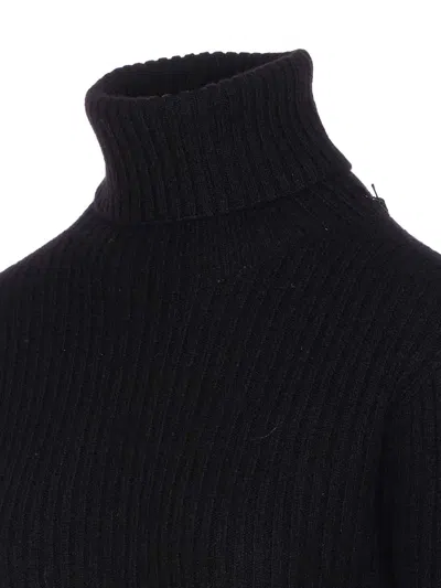 Uma Wang Knitwear Turtleneck Ribbed Distressed Hem Long Sleeves In Black