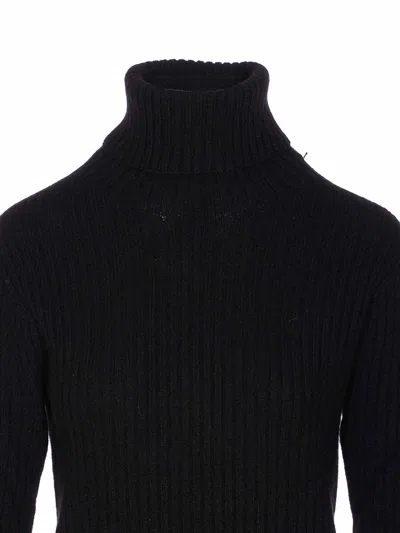 Uma Wang Knitwear Turtleneck Ribbed Distressed Hem Long Sleeves In Black
