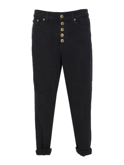 Dondup High-waisted Tailored Pants With Button-up Front And Rolled Cuffs In Black