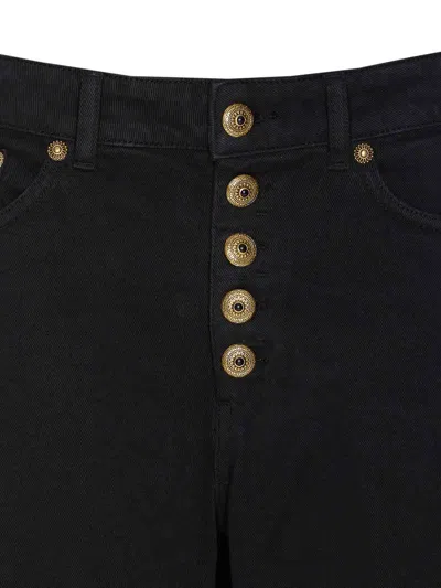 Dondup High-waisted Tailored Pants With Button-up Front And Rolled Cuffs In Black