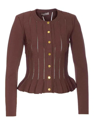 Elisabetta Franchi Knitwear Sweater With Gold Button Detailing In Brown