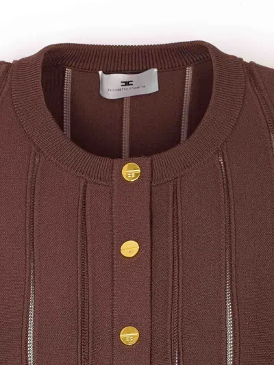 Elisabetta Franchi Knitwear Sweater With Gold Button Detailing In Brown