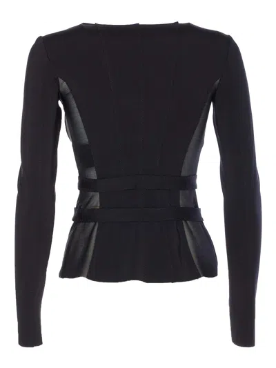 Elisabetta Franchi Sheer Panel Wide Neckline Jacket In Black