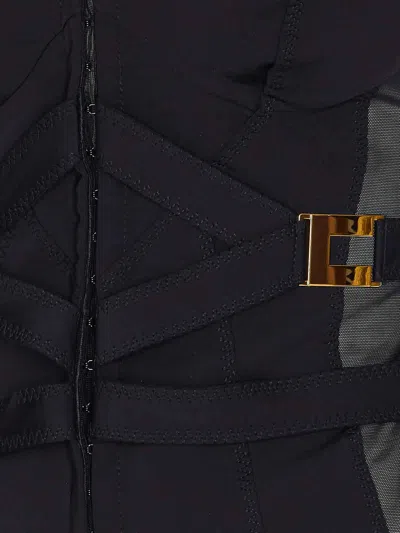 Elisabetta Franchi Sheer Panel Wide Neckline Jacket In Black