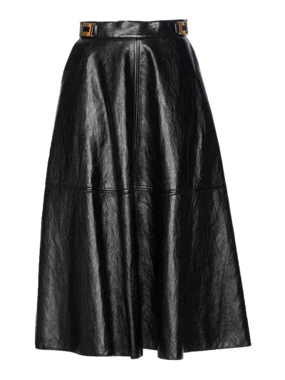Elisabetta Franchi Crackled Leather-effect Synthetic Maxi Skirt With Flared Hem In Black