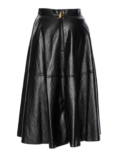 Elisabetta Franchi Crackled Leather-effect Synthetic Maxi Skirt With Flared Hem In Black