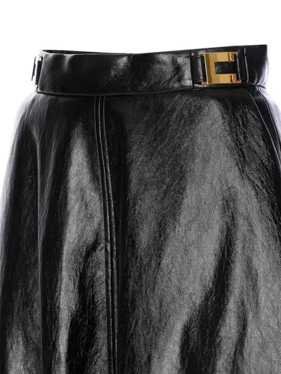 Elisabetta Franchi Crackled Leather-effect Synthetic Maxi Skirt With Flared Hem In Black