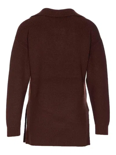 Elisabetta Franchi Sweater In Mixed Wool With A Jewel Strap In Brown