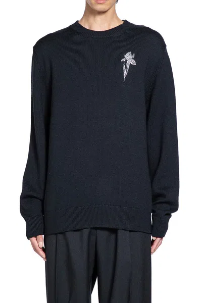 Givenchy Crystal Flower Wool Sweater In Blue