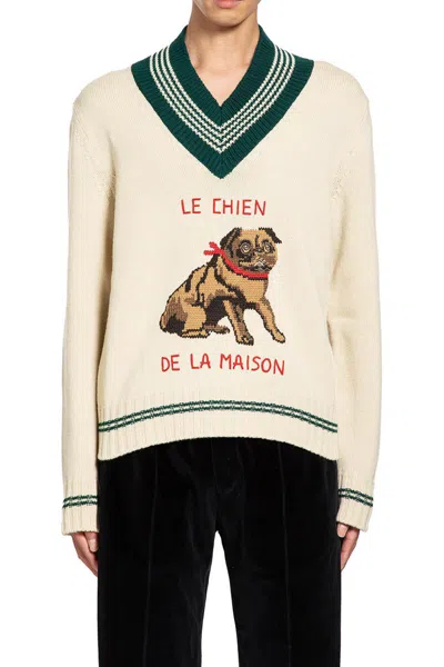 Valentino Butter-coloured Sweater With Le Chien De La Maison Embroidery In Neutral