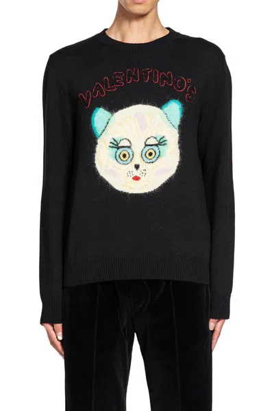 Valentino Black Sweater With Le Chat De La Maison Patch In Black