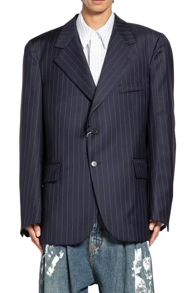 Hed Mayner Pinstriped Wool Blazer In Blue