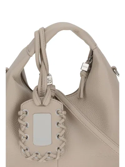 Ganni Mini Textured Leather Tote Bag In White