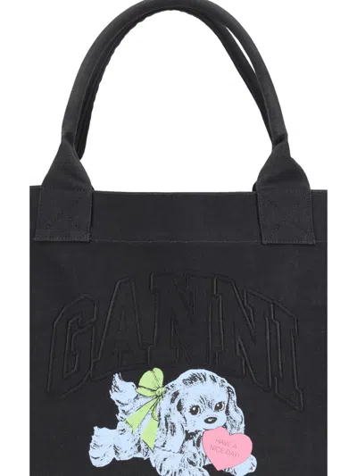 Ganni Xxl Logo-embellished Canvas Tote Bag In Black
