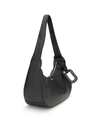 Ganni Black Handbag With Removable Shoulder Strap And Pendant With Logo In Faux-leather Woman In Black