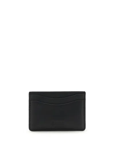 Ganni Black Card Holder With Graphic Print On The Front In Leather Blend Woman In Black