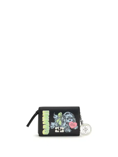 Ganni Card Holder With Flap Blue Dog In Black
