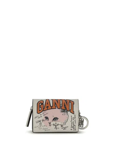 Ganni Card Holder With Flap Cat Signatur In White