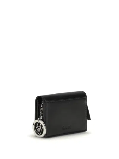 Ganni Card Holder With Flap Blue Dog In Black