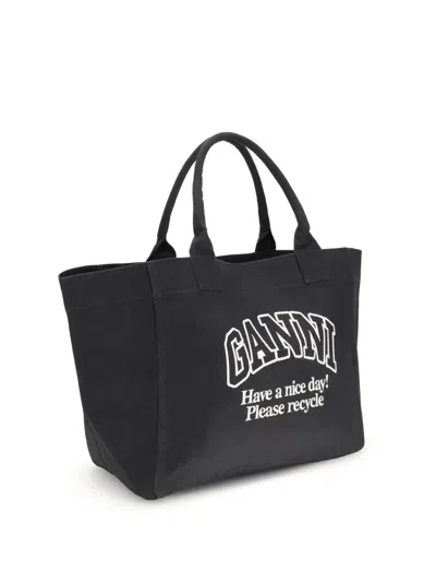 Ganni Women Xxl Canvas Tote Bag In Black