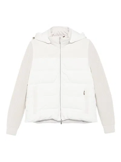 Moorer Quilted Hooded Jacket Side Pockets In Neutral