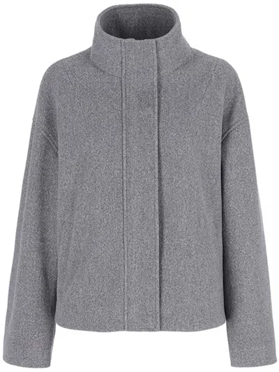 Conte Of Florence High-neck Zip-front Jacket In Gray