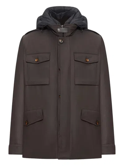 Moorer Isac Hooded Wool Field Jacket In Green